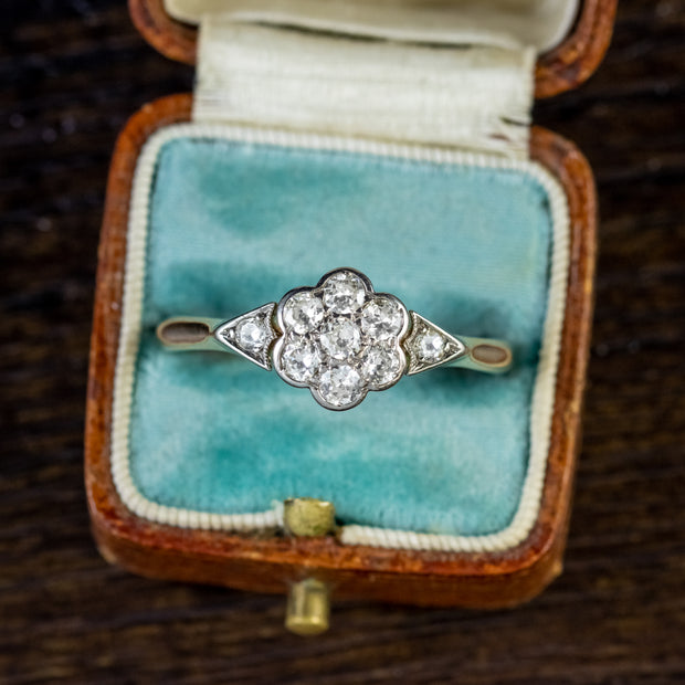 Antique Old Cut Diamond Flower Cluster Ring 18Ct Gold Circa 1918