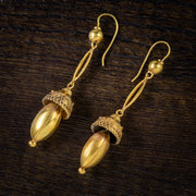 Antique Victorian Acorn Drop Earrings Etruscan Revival 18Ct Gold Circa 1860