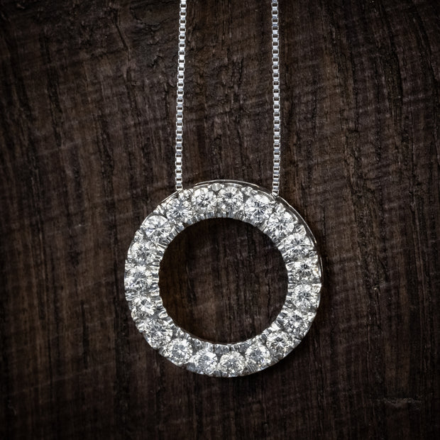 Vintage Diamond Eternity Halo Pendant Necklace 18Ct White Gold 3Ct Of Diamond