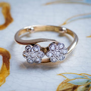 Antique Edwardian Diamond Flower Toi Et Moi Twist Ring social