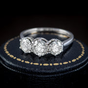 Vintage Diamond Trilogy Ring 18Ct White Gold 2Ct Diamond Circa 1920