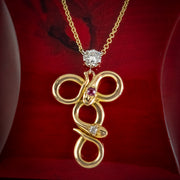 Vintage Diamond Ruby Snake Pendant Lavaliere Necklace 18Ct Gold