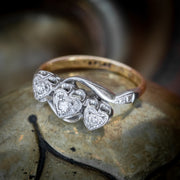 Antique Edwardian Diamond Heart Trilogy Twist Ring 18Ct Gold Platinum Circa 1905