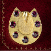 Antique Victorian Garnet Horseshoe Locket Brooch 18ct Gold Gilt
