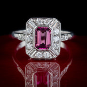Pink Tourmaline Diamond Cluster Ring 18Ct White Gold 1Ct Of Diamond