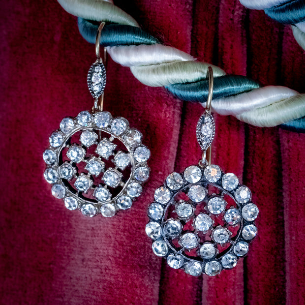 Victorian Style Paste Cluster Drop Earrings Silver
