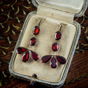 Antique Georgian Flat Cut Garnet Drop Earrings 18Ct Gold