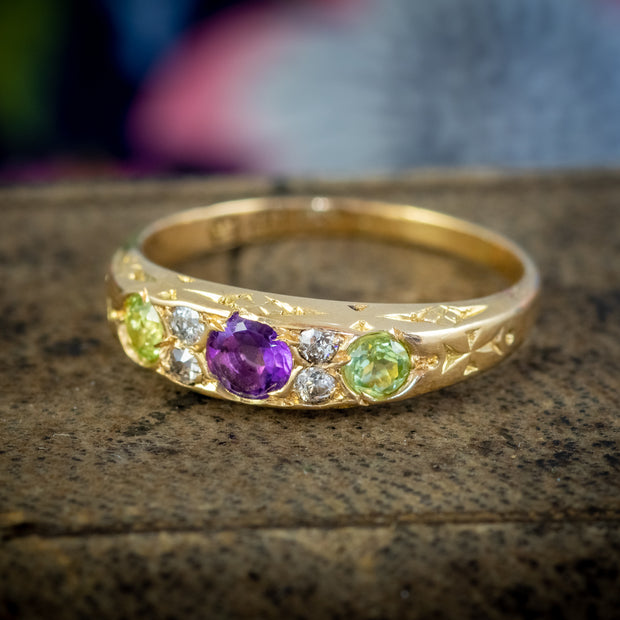 Antique Suffragette Ring 18Ct Gold Amethyst Diamond Peridot Circa 1910