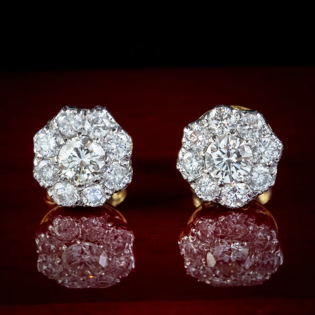 Victorian Style Diamond Cluster Earrings 18Ct Gold 1.25Ct Of Diamond