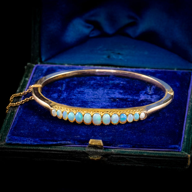 Antique Victorian Opal Bangle 18Ct Gold Gilt Natural 5Ct Opals Circa 1890