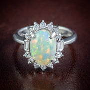 Vintage Opal Diamond Cluster Ring Platinum 1.91Ct Natural Opal Circa 1960