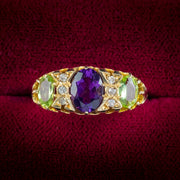 Antique Suffragette Amethyst Diamond Peridot Ring 18Ct Gold Dated 1918