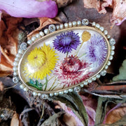 Victorian French Essex Crystal Flower Pearl Diamond Brooch 18Ct Gold