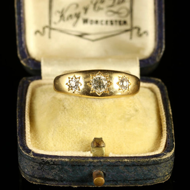Antique Victorian 0.40Ct Diamond 18Ct Yellow Gold Trilogy Ring Unisex