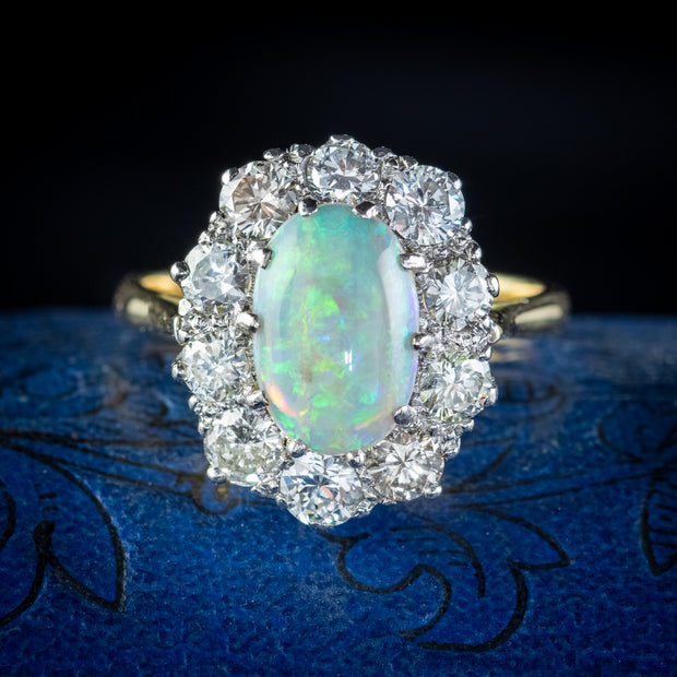 Antique Edwardian Opal Diamond Ring Platinum 18ct Gold 2.80ct Opal 2ct Diamond Circa 1905