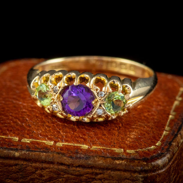 Antique Suffragette Ring Amethyst Peridot Diamond 18ct Gold S Blanckensee And Son Dated 1917