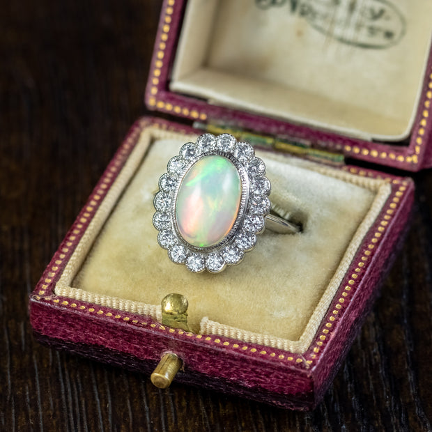 Opal Diamond Ring Platinum 4ct Natural Opal 1.60ct Diamonds
