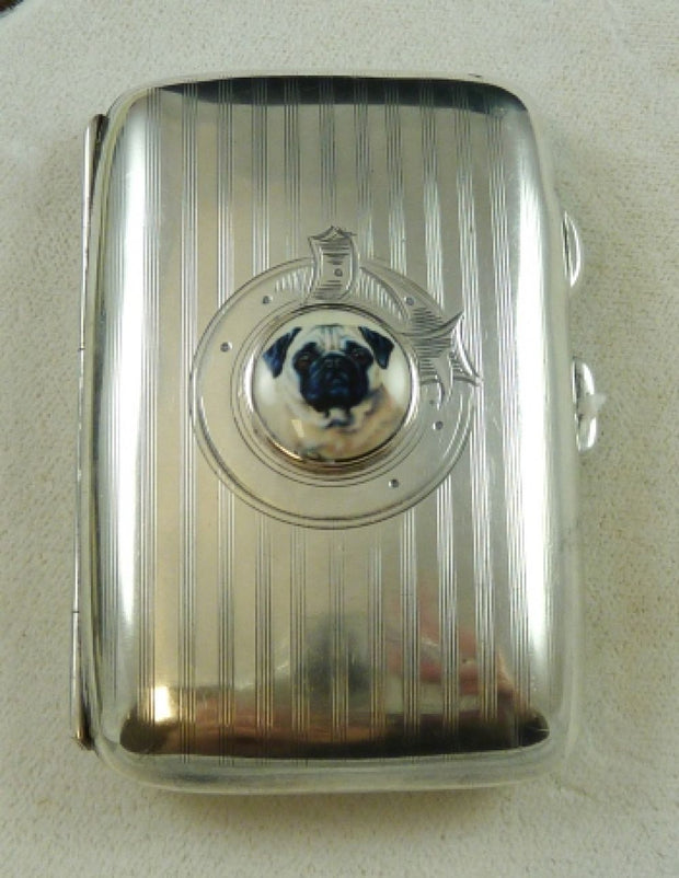 Art Deco Silver Pug Card Case Dated 1915