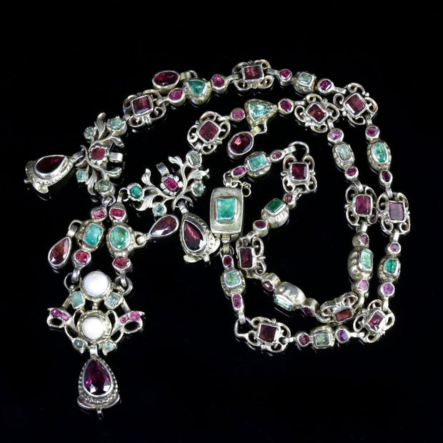Georgian Renaissance Emerald Ruby Garnet Necklace Circa 1750
