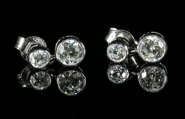 Beautiful 1.20Ct Old Cut Diamond 18Ct White Gold Stud Earrings