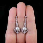 2Ct Diamond Pearl Drop Earrings 9Ct White Gold