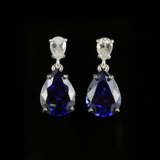 Cz Tanzanite And Paste Silver Earrings