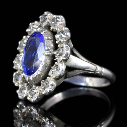 Antique Georigan Blue White Paste Ring Silver Circa 1800