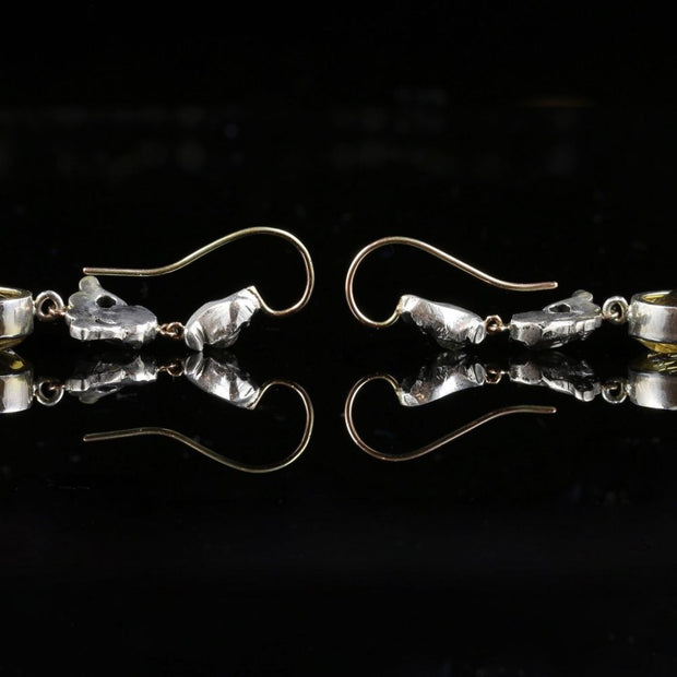 Antique Victorian Citrine & Double Drop Paste Earrings Gold/Silver