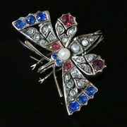 Antique Victorian Diamond Butterfly Pendant - Sapphires And Rubies Circa 1900
