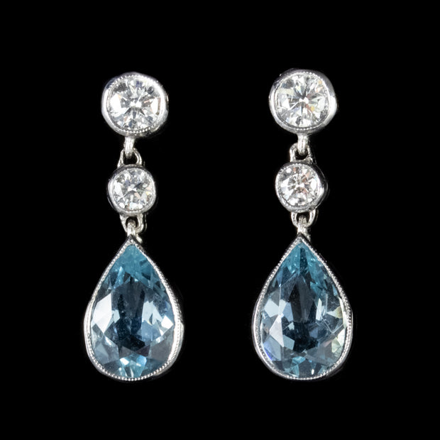 3.3Ct Aquamarine Diamond Drop Earrings 18Ct White Gold