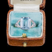 3Ct Emerald Cut Aquamarine Diamond Ring 18Ct Gold