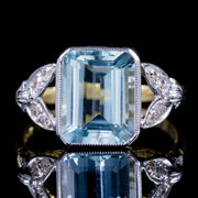 Emerald Cut Aquamarine Diamond Ring 3Ct Aqua 18Ct Gold