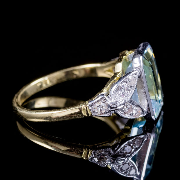3Ct Emerald Cut Aquamarine Diamond Ring 18Ct Gold