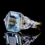Emerald Cut Aquamarine Diamond Ring 3Ct Aqua 18Ct Gold