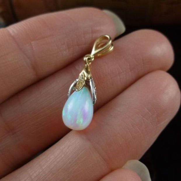 Opal & Diamond Gold Dropper Pendant