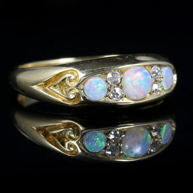 Antique Victorian Opal Diamond Ring Dated 1890