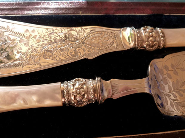 Victorian Boxed Fish Knife & Fork Engraved Set