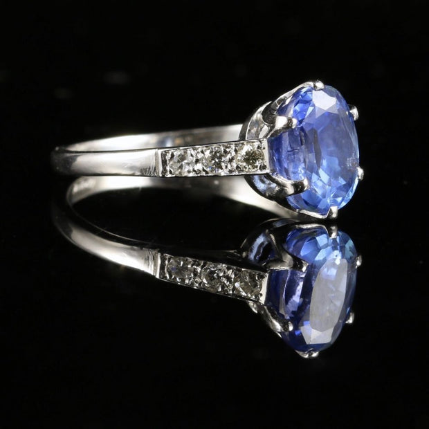 Antique Edwardian Natural Sapphire & Diamond Ring 2.71Ct Sapphire