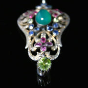 Antique Victorian Emerald Ruby Sapphire Pendant & Chain Circa 1880