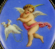 Antque Victorian Cherub Brooch Hand Painted With Doves Silver