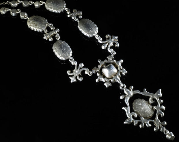 Antique Edwardian Green White Paste Necklace Silver Circa 1910