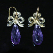 Antique Amethyst & Diamond Earrings - Rose Cut Diamonds Briolette Amethysts