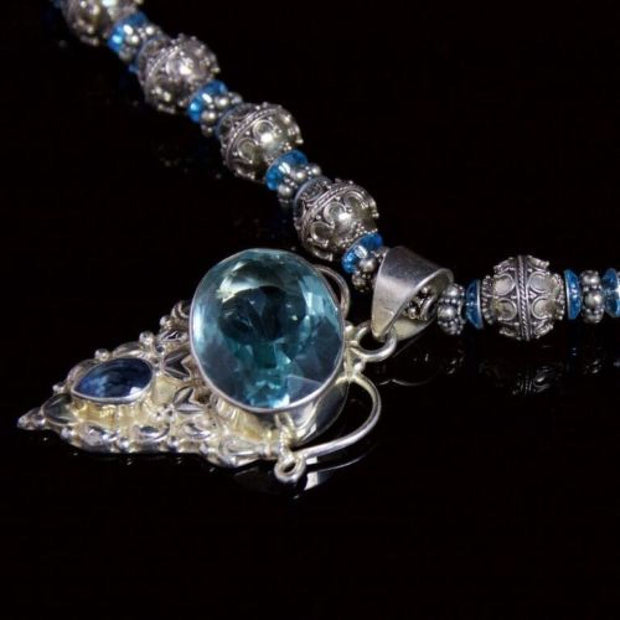 Aquamarine Silver Large Pendant Aqua Necklace – Fabulous Collar