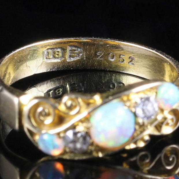 Antique Victorian Opal Diamond Ring 18Ct Gold Chester Hallmark