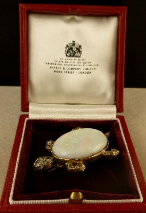 Asprey Large 25ct Opal Diamond Set Tortoise Gold Brooch