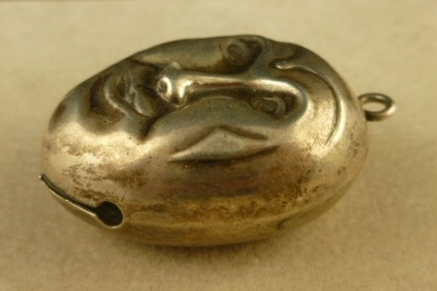 Antique Sterling Silver Jester Rattle Double Sided  Face Pendant