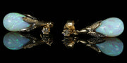 Stunning Opal & Diamond 9Ct Yellow Gold Dropper Earrings