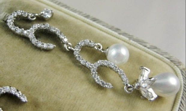 Exquisite Long Silver Paste & Pearl Earrings