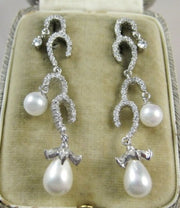 Exquisite Long Silver Paste & Pearl Earrings