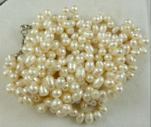 Triple Twist Cultured Pearl Silver Necklace